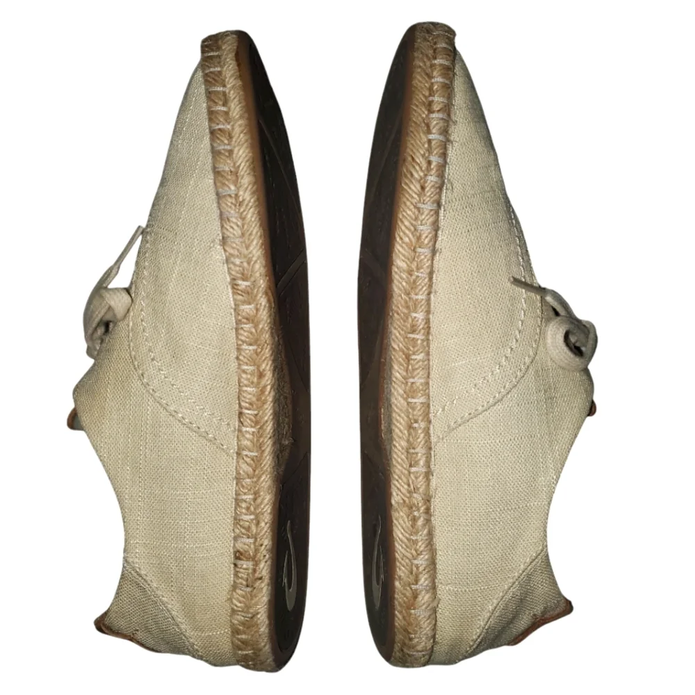 OLUKAI Kaula Pa'a Li Cream Linen LaceUp Boho Minimalist‎ Espadrille Flats Size 7